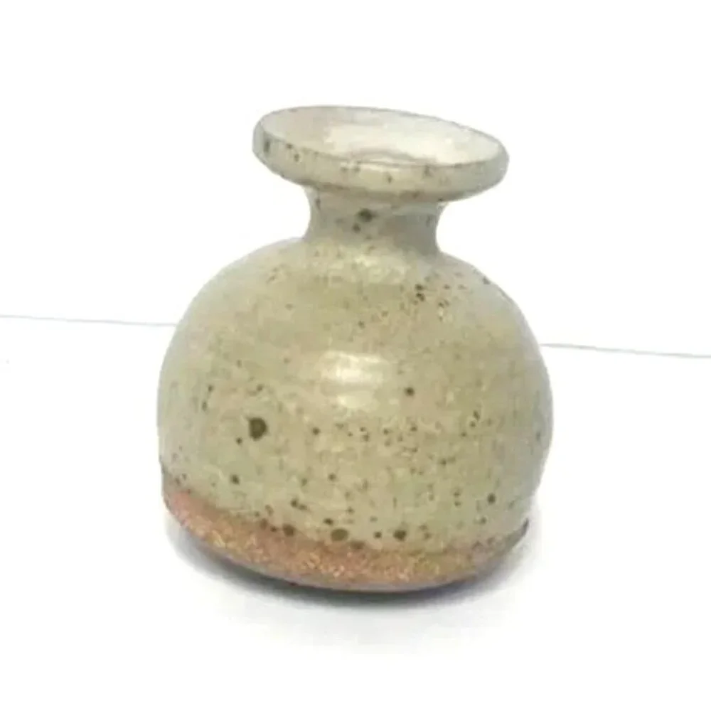 Miniature Studio Pottery Bud Vase Neutral Speckled Tan Brown Handmade Artist Sta